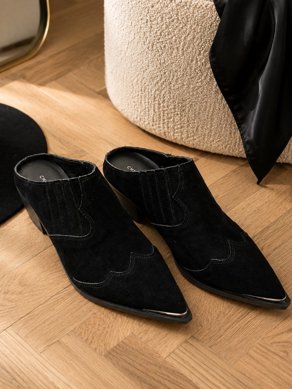 Chinese Laundry Black Suede Western Mule Booties | Pointed Toe | Size 9 - Picture 3 of 6